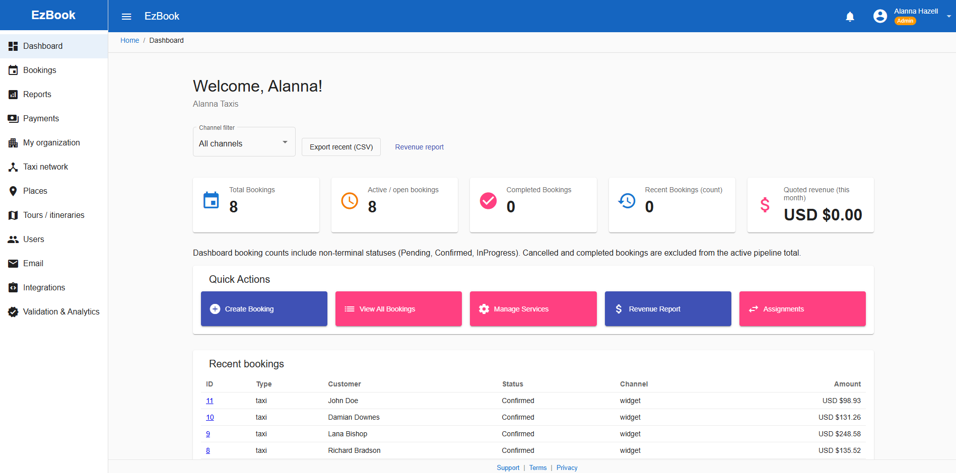 EzBook booking and fleet dashboard